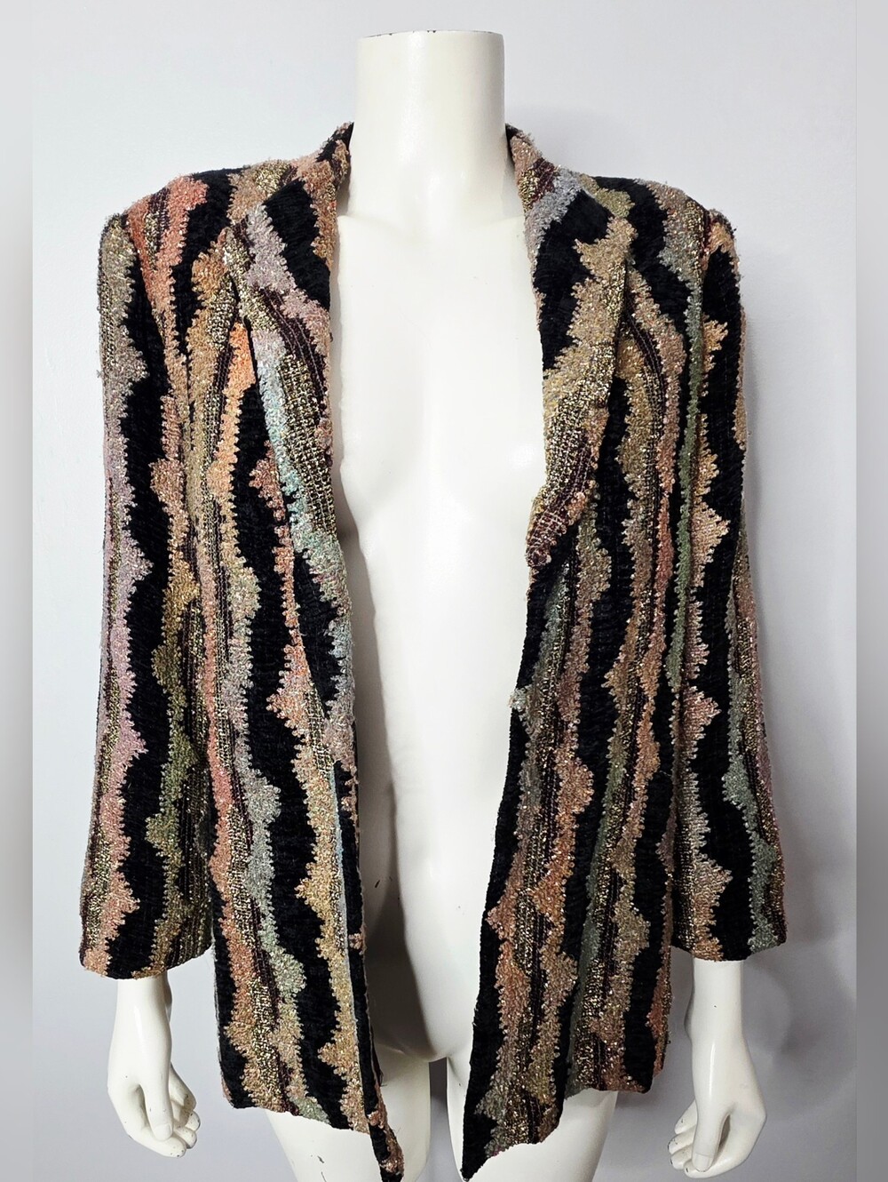 Vintage 80s Metallic Chevron *Missoni Style* Knit Open Front Jacket